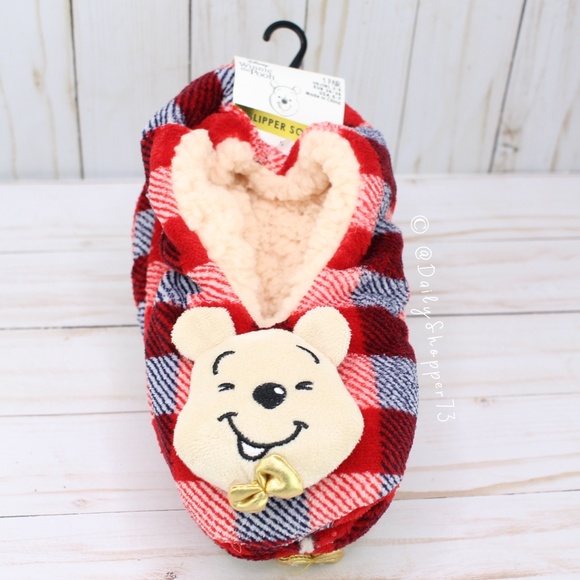 Disney Accessories Winnie The Pooh Plaid Sherpa Lined Slipper Socks